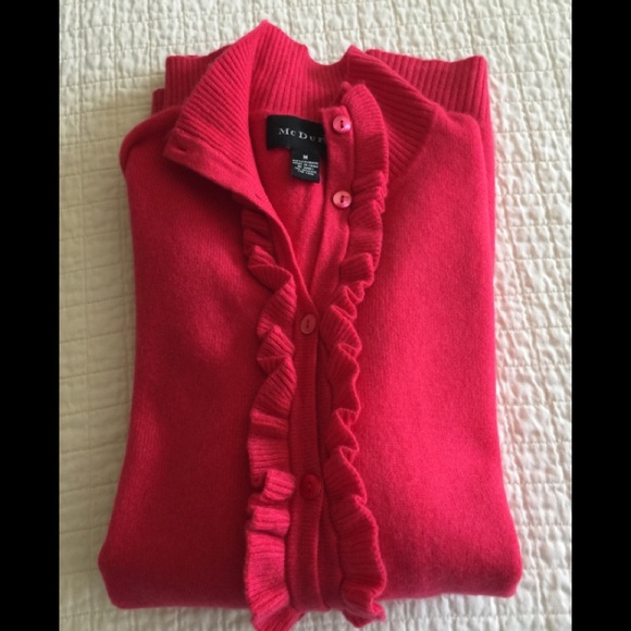 Like New McDuff rose cashmere cardigan w/front ruffle - Picture 4 of 6